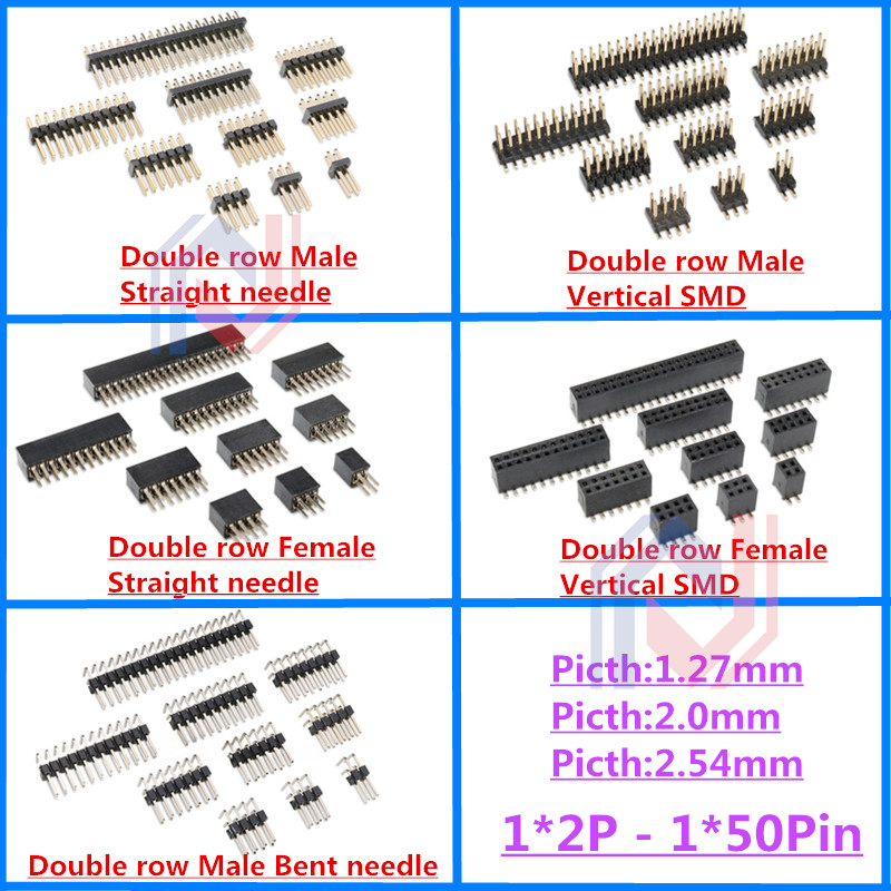 Male Female Header Pin - 10Pcs 1.27mm 2.0mm 2.54mm Pitch 2x2P